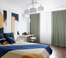 Шторы Премиум зеленые на кулиске блэкаут