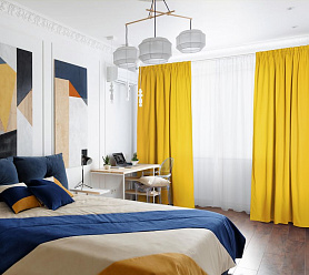 Шторы Стандарт желтые на тесьме в спальню и гостиную