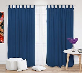 Шторы Премиум темно-синие на петлях на липучках блэкаут