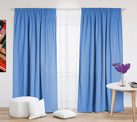 Шторы Эконом голубые на тесьме недорогие