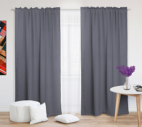 Шторы Премиум серые на кулиске с гребешком блэкаут