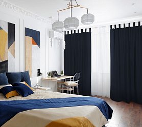 Шторы Стандарт темно-синие на петлях без липучек в спальню и гостиную