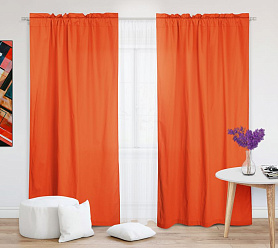 Шторы Стандарт оранжевые на кулиске с гребешком в спальню и гостиную