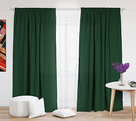 Шторы Стандарт зеленые на тесьме в спальню и гостиную