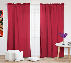 Шторы Стандарт красные на кулиске с гребешком в спальню и гостиную