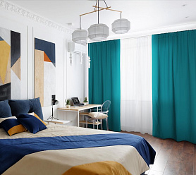 Шторы Стандарт изумрудные на кулиске в спальню и гостиную