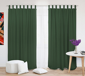Шторы Премиум темно-зеленые на петлях на липучках блэкаут