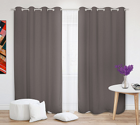 Шторы Премиум светло-коричневые на люверсах блэкаут