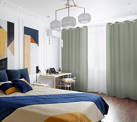 Шторы Премиум зеленые на люверсах блэкаут