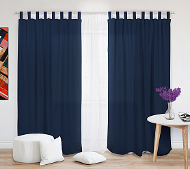 Шторы Эконом синие на петлях на липучках недорогие