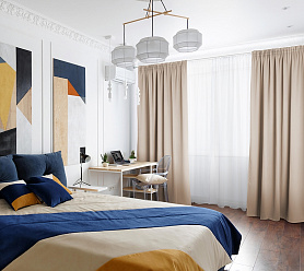 Шторы Премиум кремовые на тесьме блэкаут