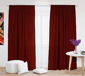 Шторы Эконом бордовые на тесьме недорогие
