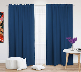 Шторы Премиум темно-синие на кулиске с гребешком блэкаут