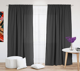 Шторы Стандарт темно-серые на тесьме в спальню и гостиную