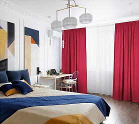 Шторы Стандарт красные на тесьме в спальню и гостиную