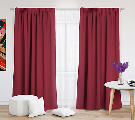 Шторы Премиум красные на тесьме блэкаут