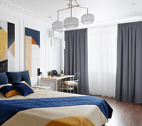 Шторы Премиум серые на тесьме блэкаут