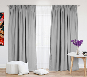 Шторы Эконом светло-серые на тесьме недорогие