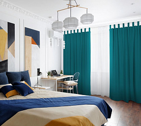 Шторы Стандарт изумрудные на петлях на липучках в спальню и гостиную