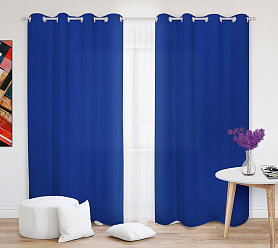 Шторы Стандарт синие на люверсах в спальню и гостиную