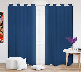 Шторы Премиум темно-синие на люверсах блэкаут