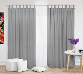 Шторы Эконом светло-серые на петлях на липучках недорогие