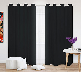 Шторы Премиум черные на люверсах блэкаут