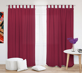 Шторы Стандарт бордовые на петлях без липучек в спальню и гостиную