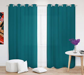 Шторы Стандарт изумрудные на люверсах в спальню и гостиную