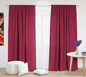 Шторы Стандарт бордовые на тесьме в спальню и гостиную