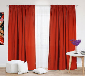 Шторы Эконом красные на тесьме недорогие