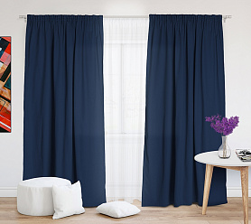 Шторы Эконом синие на тесьме недорогие