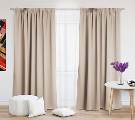 Шторы Премиум кремовые на тесьме блэкаут