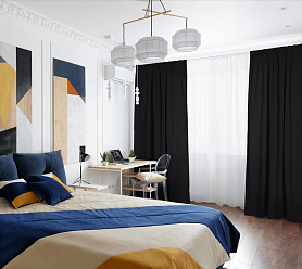 Шторы Стандарт черные на тесьме в спальню и гостиную