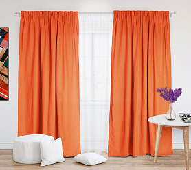 Шторы Стандарт оранжевые на тесьме в спальню и гостиную
