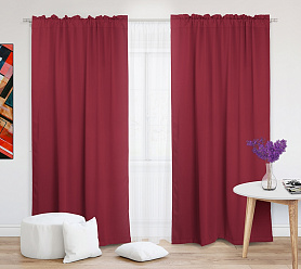 Шторы Премиум красные на кулиске с гребешком блэкаут