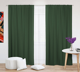 Шторы Премиум темно-зеленые на кулиске блэкаут