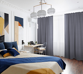 Шторы Премиум серые на кулиске с гребешком блэкаут