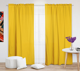 Шторы Стандарт желтые на кулиске с гребешком в спальню и гостиную