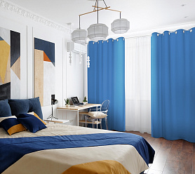 Шторы Премиум синие на люверсах блэкаут