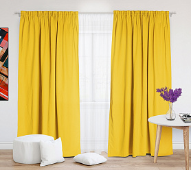 Шторы Стандарт желтые на тесьме в спальню и гостиную