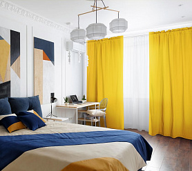 Шторы Стандарт желтые на кулиске с гребешком в спальню и гостиную