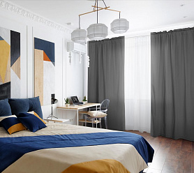 Шторы Стандарт серые на кулиске с гребешком в спальню и гостиную