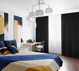 Шторы Стандарт черные на кулиске в спальню и гостиную