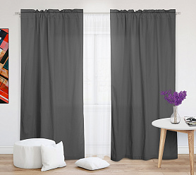 Шторы Стандарт серые на кулиске с гребешком в спальню и гостиную