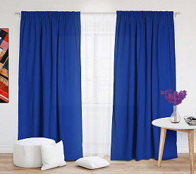 Шторы Стандарт синие на тесьме в спальню и гостиную