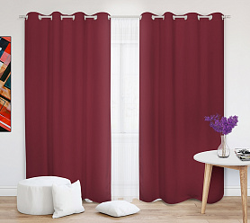 Шторы Премиум рубиновые на люверсах блэкаут