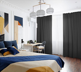 Шторы Стандарт темно-серые на кулиске с гребешком в спальню и гостиную