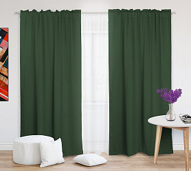 Шторы Премиум темно-зеленые на кулиске с гребешком блэкаут