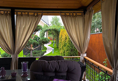 Бежевые шторы в беседку – Вельвет-ПРО